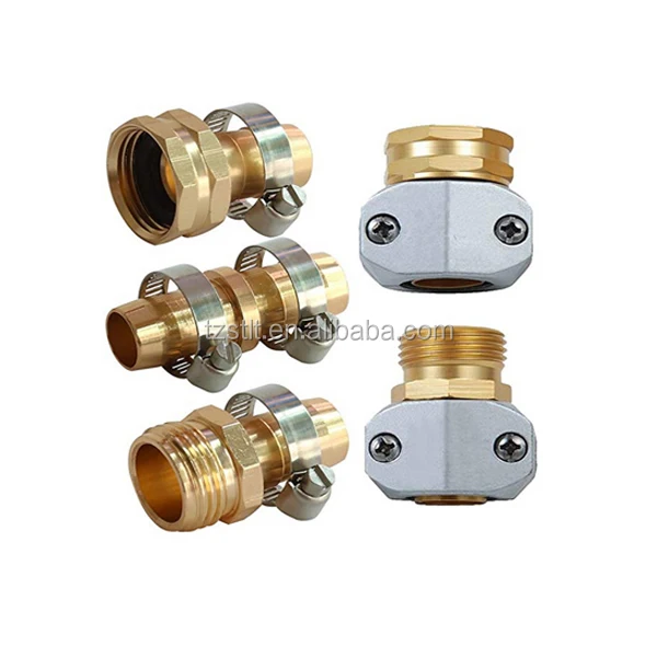 1/2inch Solid Brass Garden Hose Repair Mender Kit With Stainless Clamp