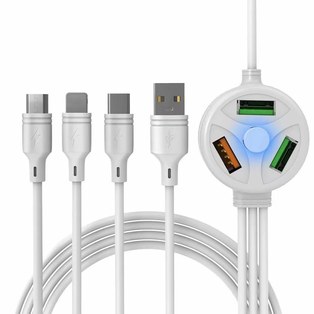 

6in1 Multi Extended data cable 3A 4FT 3 Plugs & 3 USB Ports phone charging cable Cord Cable for Phone type-c micro usb