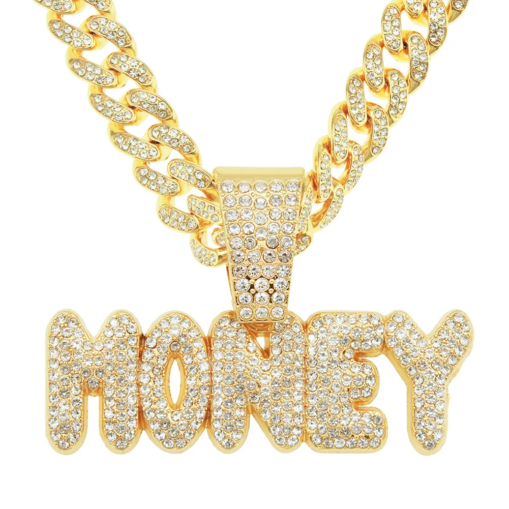 

DUYIZHAO Hip Hop MONEY Pendant Full Crystals Fashion Bling Jewelry with Iced Out Cuban Miami Chain Gift Party for Men and Women
