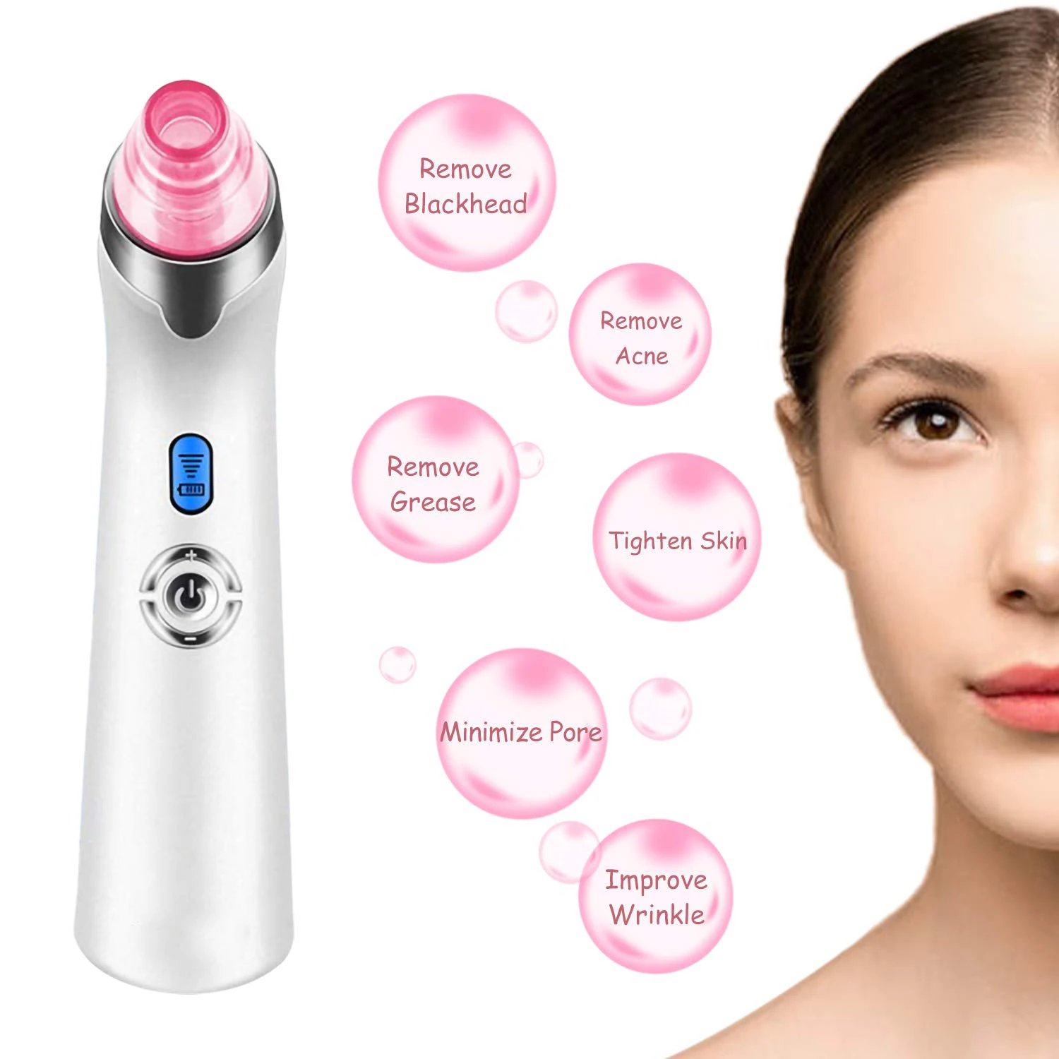 

Ladies women handheld korea nose led black 5 heads suction vaccum acne pore cleaner vacuum blackhead remover, White