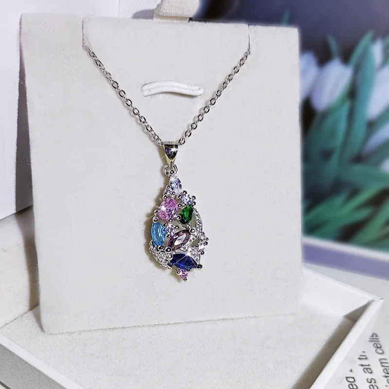 

Fashion Jewelry Minimalist daily KYNL0320 Shine Colorful 3A Zircon Necklaces For Women, Silver