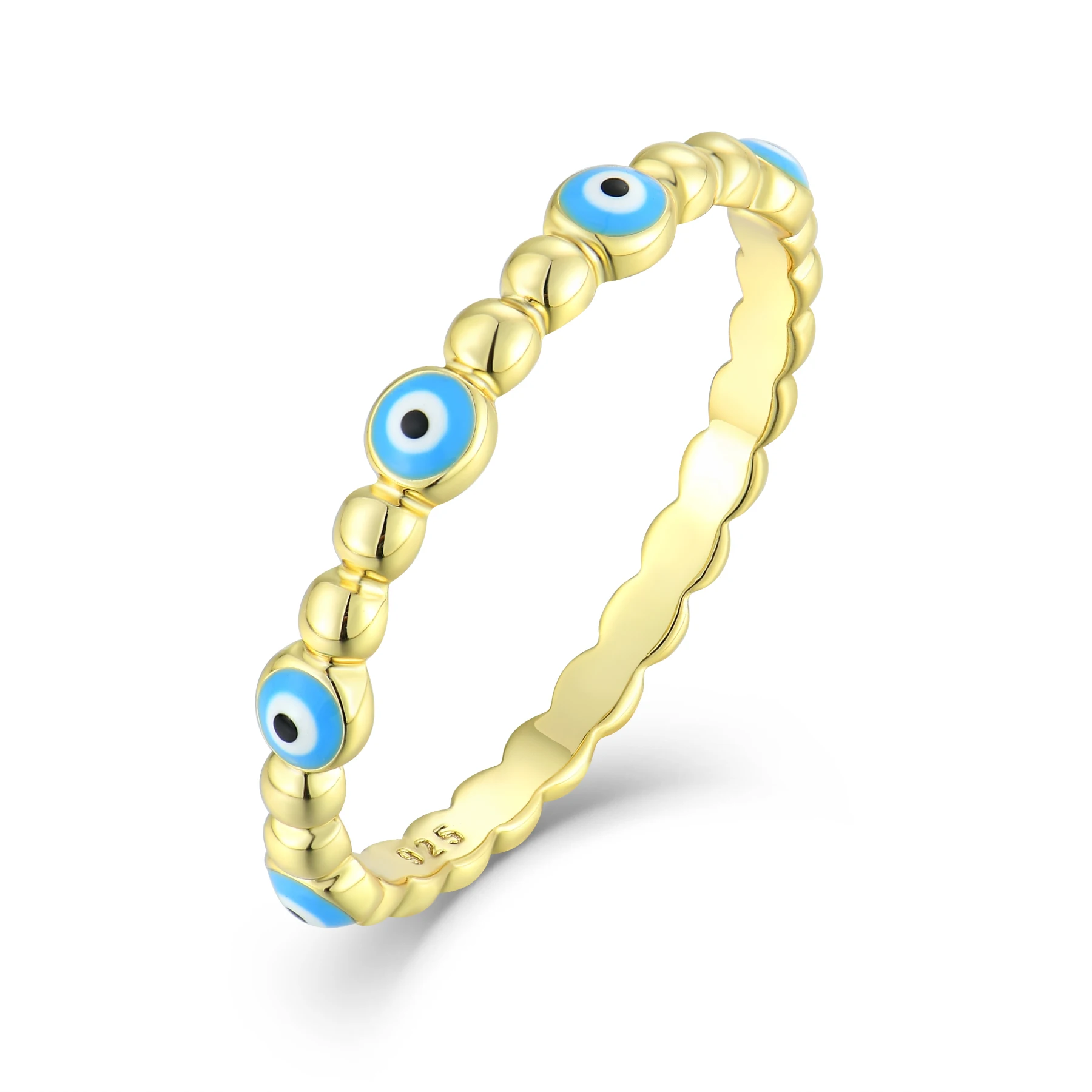 

New Design Jewelry 18K Gold Plated Eye Ring 925 Sterling Silver Hollow Layer Blue Enamel Evil Eyes Rings for Women Gifts