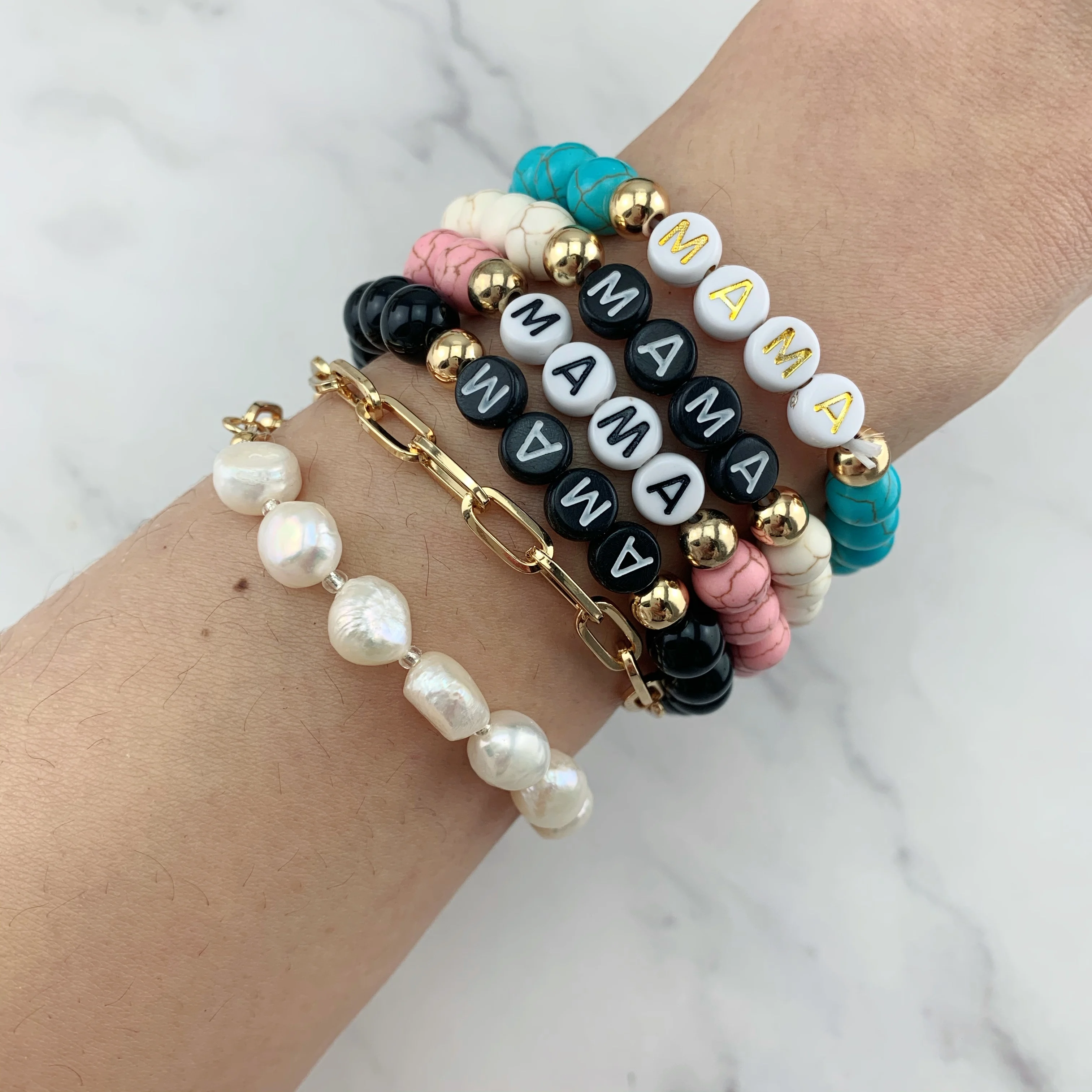 

Mother's Day Mama Gift Bracelet Manufacturers nature stone bead acrylic letter bracelet, Colorful