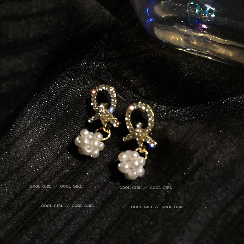 

925 Sterling Silver Crystal Pearl Drop Earrings Geometric Circle Round Rhinestone Diamond Earrings For Women, Silver gold