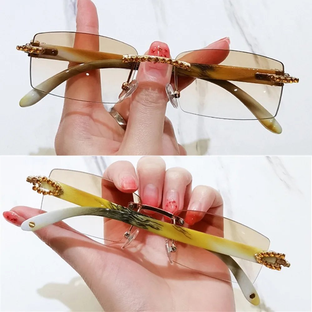 

Luxury Horn Diamond Carter Sun Glasses Fashion Rimless Sunglass Shade Eyewear