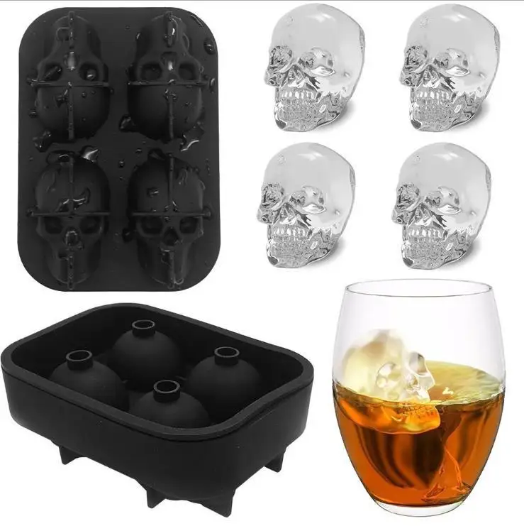 

H539 Bar Party Reusable 3D Skeleton Chocolate Icing Mold Multi Colour Novelty Head Shape Silicone Ice Cube Mould