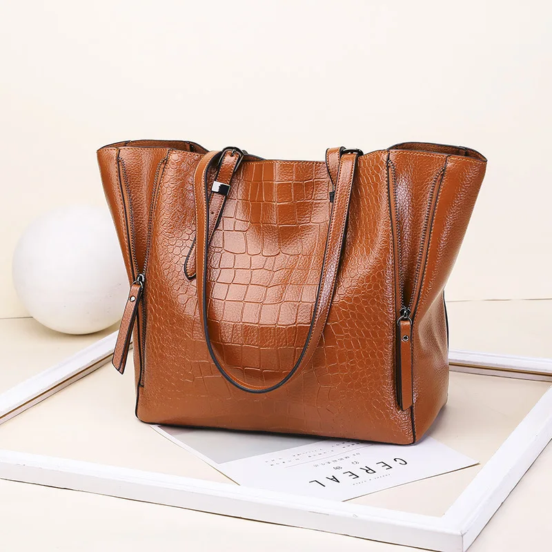 

New Arrival High Quality Leather Shoulder Handbag Crocodile Pattern Large Tote Bag Luxury Bag Women, Gray,black,red,brown,khaki,oem