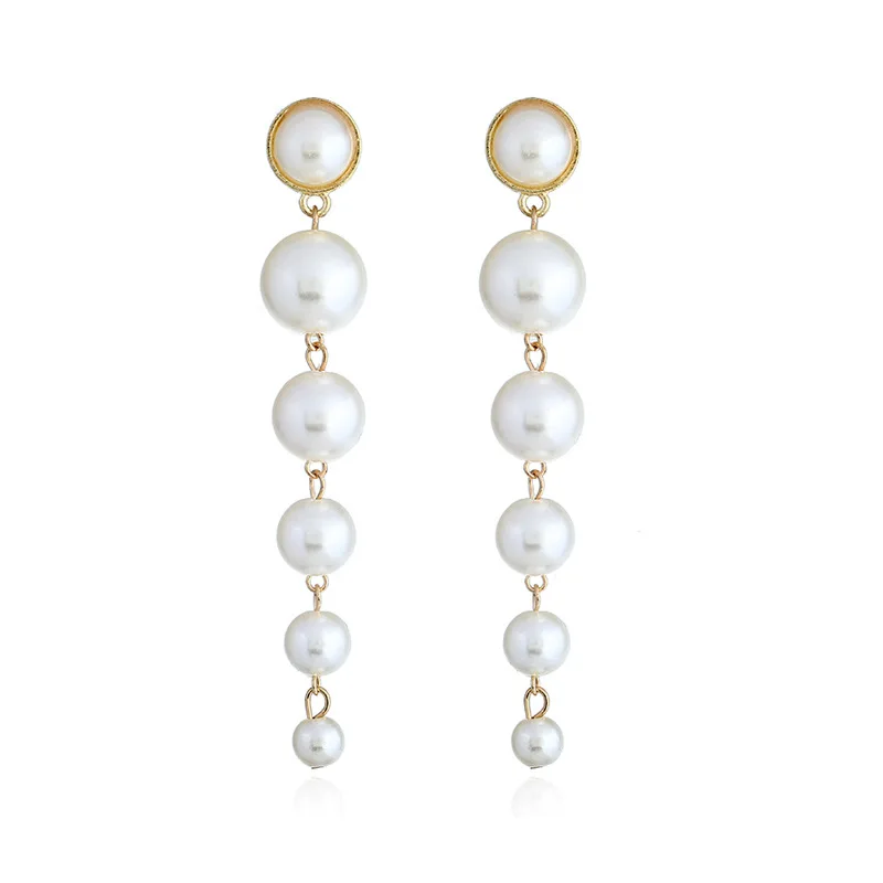 
Hot Retro Big Pearl Long Dangle Earrings Simple Irregular Pearls String Drop Earring Statement Pearl Earrings For Elegant lady 