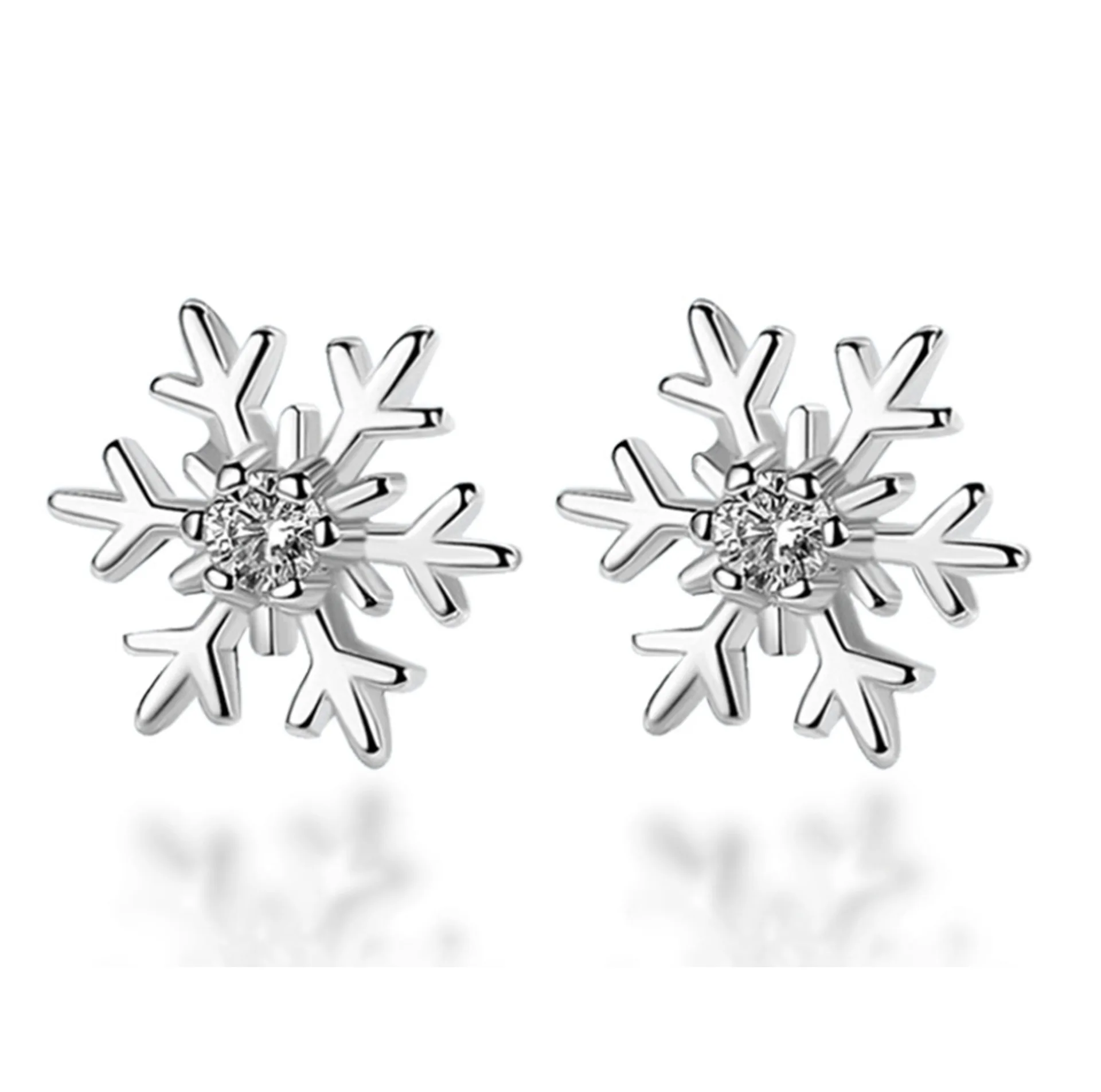 

Copper Alloy White Gold Plated S925 Sterling Silver Ear Pin Crystal Snowflower Snow Flower Stud Earrings Fro Little Girls Gift