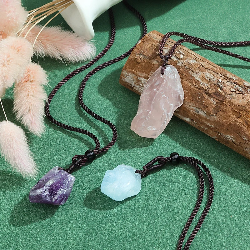 

HOVANCI Stones And Shield Opal Powder Crystals Necklace Raw Crystal Natural Gemstone Quartz Pendant Necklace