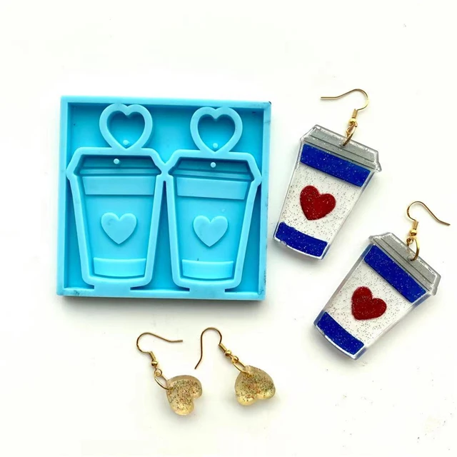 

J132 Free Sample DIY Shiny Resin Tea Coffee Cup Pendant Mould Heart Cup Silicone Earring Molds