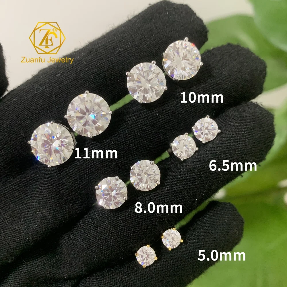 Pass Tester Real LAB Moissanite 0.5CT 1CT 2CT 3CT 925 Sterling Silver VVS Moissanite Stud Earrings Screws Back with GRA