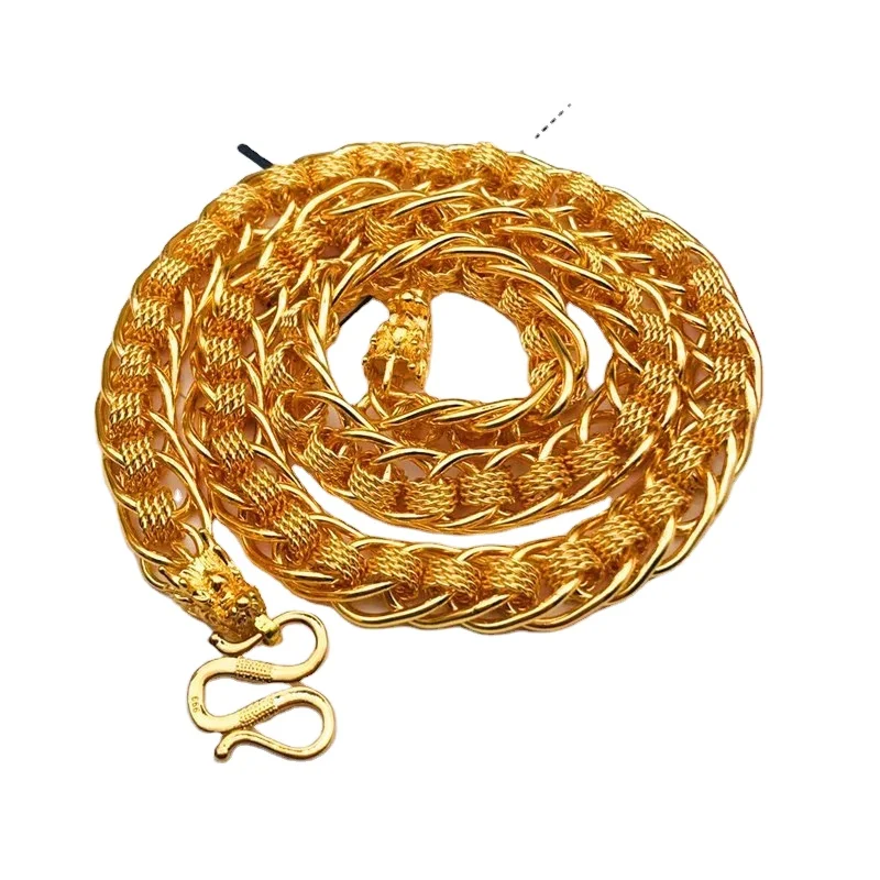 

Vietnam Sand Gold Jewelry Brass Gold Plated Jewelry Double Dragon Necklace Men Domineering Imitation-Gold Accessories Factory
