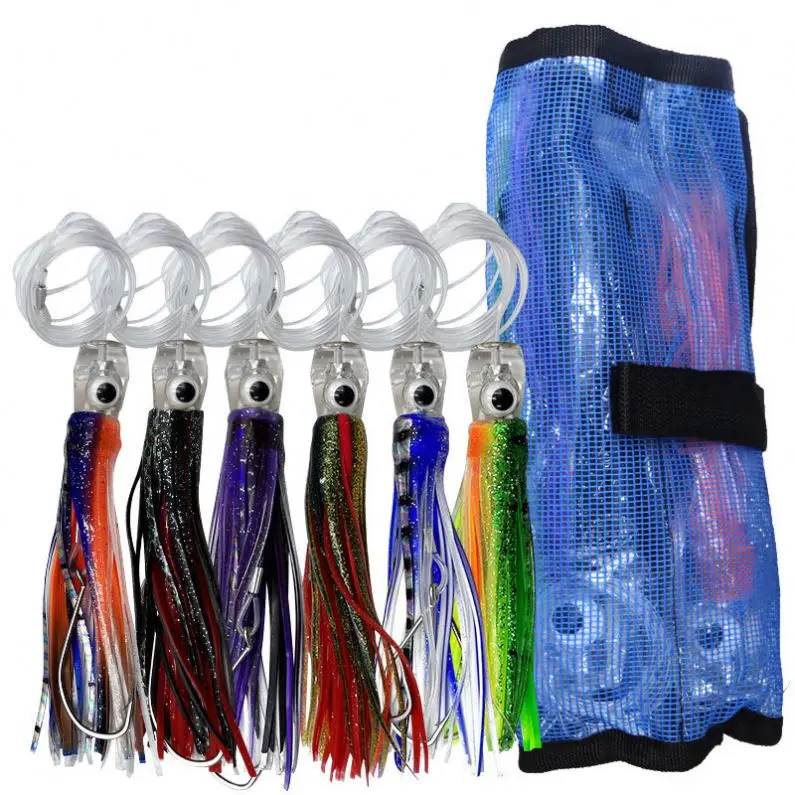 6 Inch 9 Inch Plastic Sea & River/Lake Fishing Octopus Trolling Lure Squid Skirt Bait Tuna Chugger 6Pcs/Set