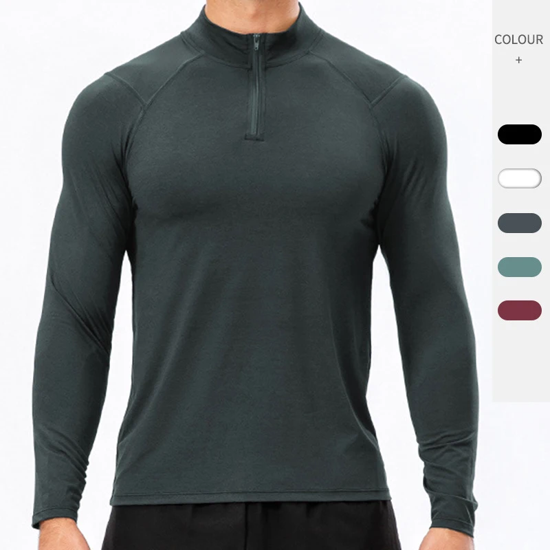 

1/4 zipper Men Active Quick Dry Crew Neck T Shirts | Athletic Running Gym Workout long Sleeve Tee Tops