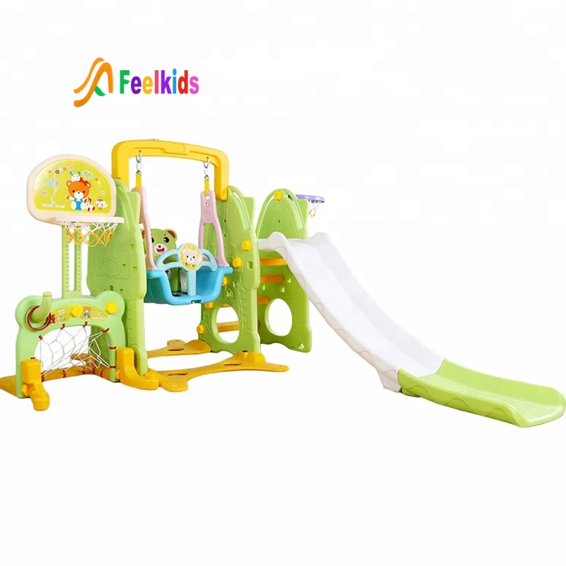 

Feelkids 6 in 1 daycare colorful equipment indoor plastic slide and swing set, Green ,pink,colorful