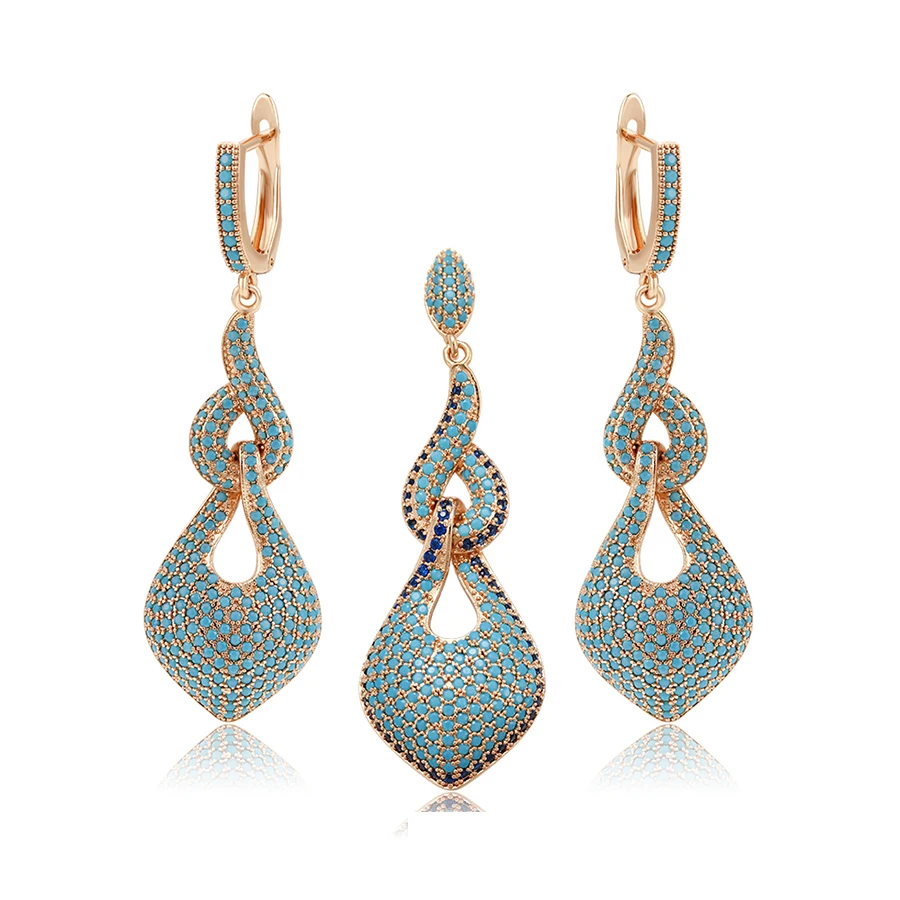 

65624 Xuping new fashion jewelry set 18k gold Turquoise jewelry pendant and earring set