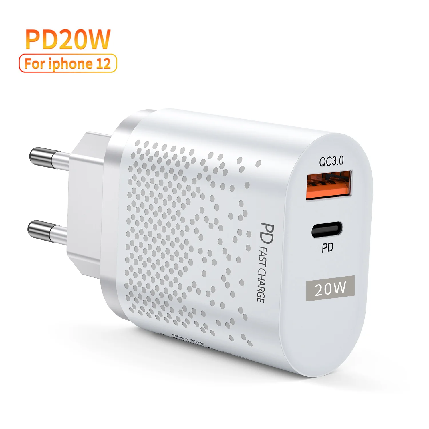 

USLION 2021 new product PD 20w charger Mobile Phone Charger Fast charge qc 3.0 charger for iphone 11 pro max For iphone 12, Black white