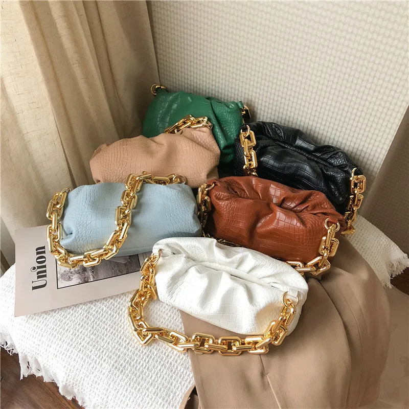 

2020 New Arrivals Thick Chain Hand Bag Crocodile pattern PU Leather Soft Hobo Purse Women Handbags Ladies Shoulder Bags