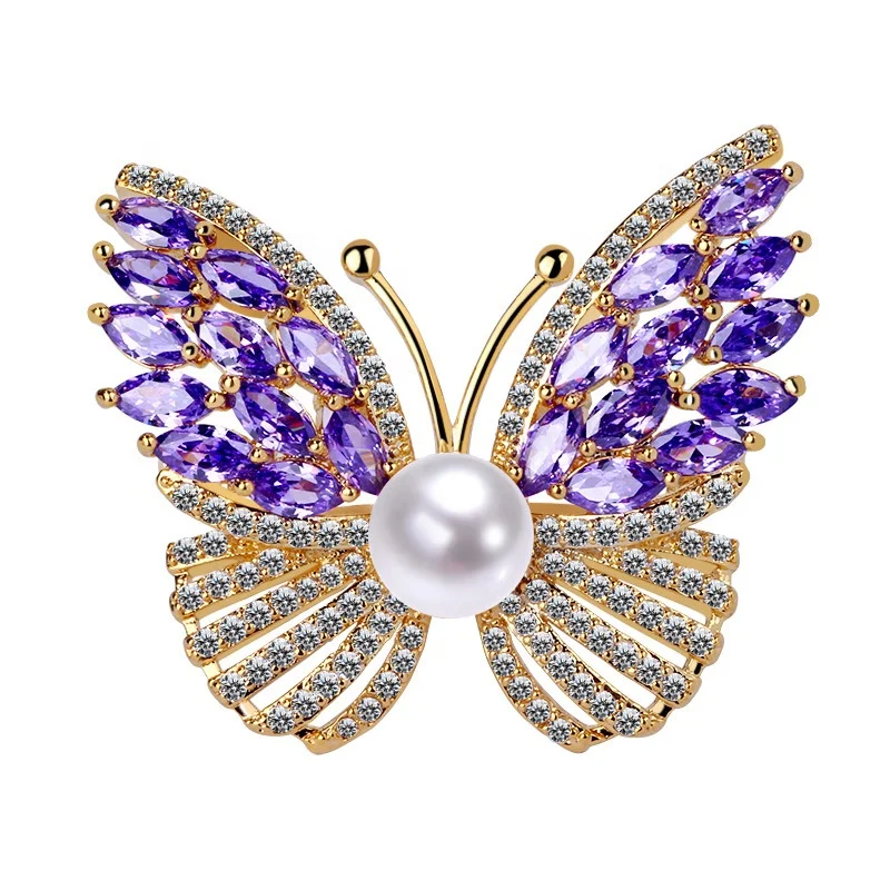 

Cubic Zircon Pearl Butterfly Brooch Pin For Women Jewelry Accessories Party Jewelry
