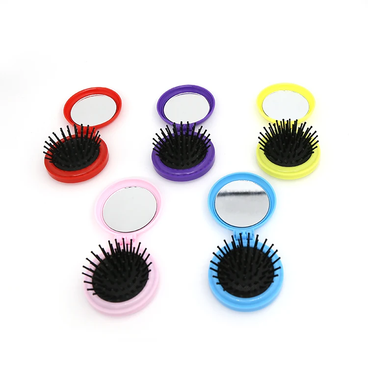 

Wholesale fancy mini hair massager comb colorful round shape hair brush with mirror, Custom