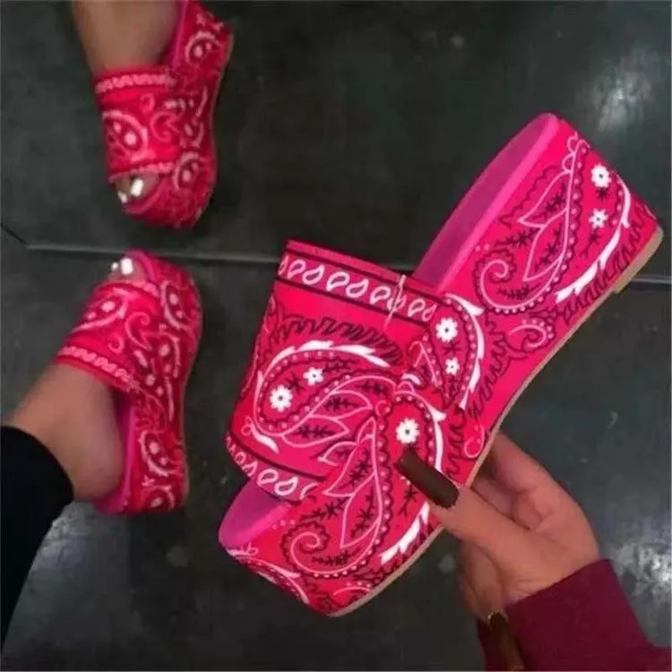 

custom Wholesale 2021 new Platform sandals fashion lady bandana beach slides slippers sandals slides, As per customer's request