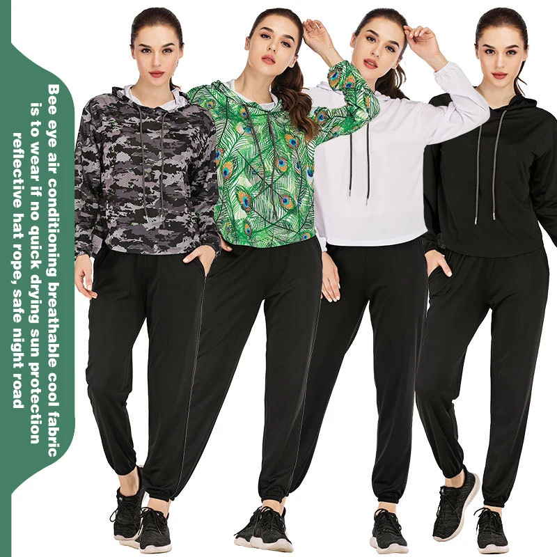 

Latest sunscreen breathable Women Pullover harem pants Hoodie Pockets Sweatpants Sport Jogger sweat suits sets In stock