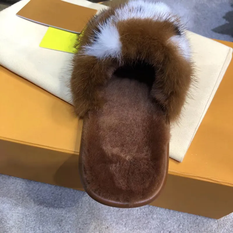 

Real sheep fur warm winter sandals for women fashion style indoor mink fur slippers, Multi color