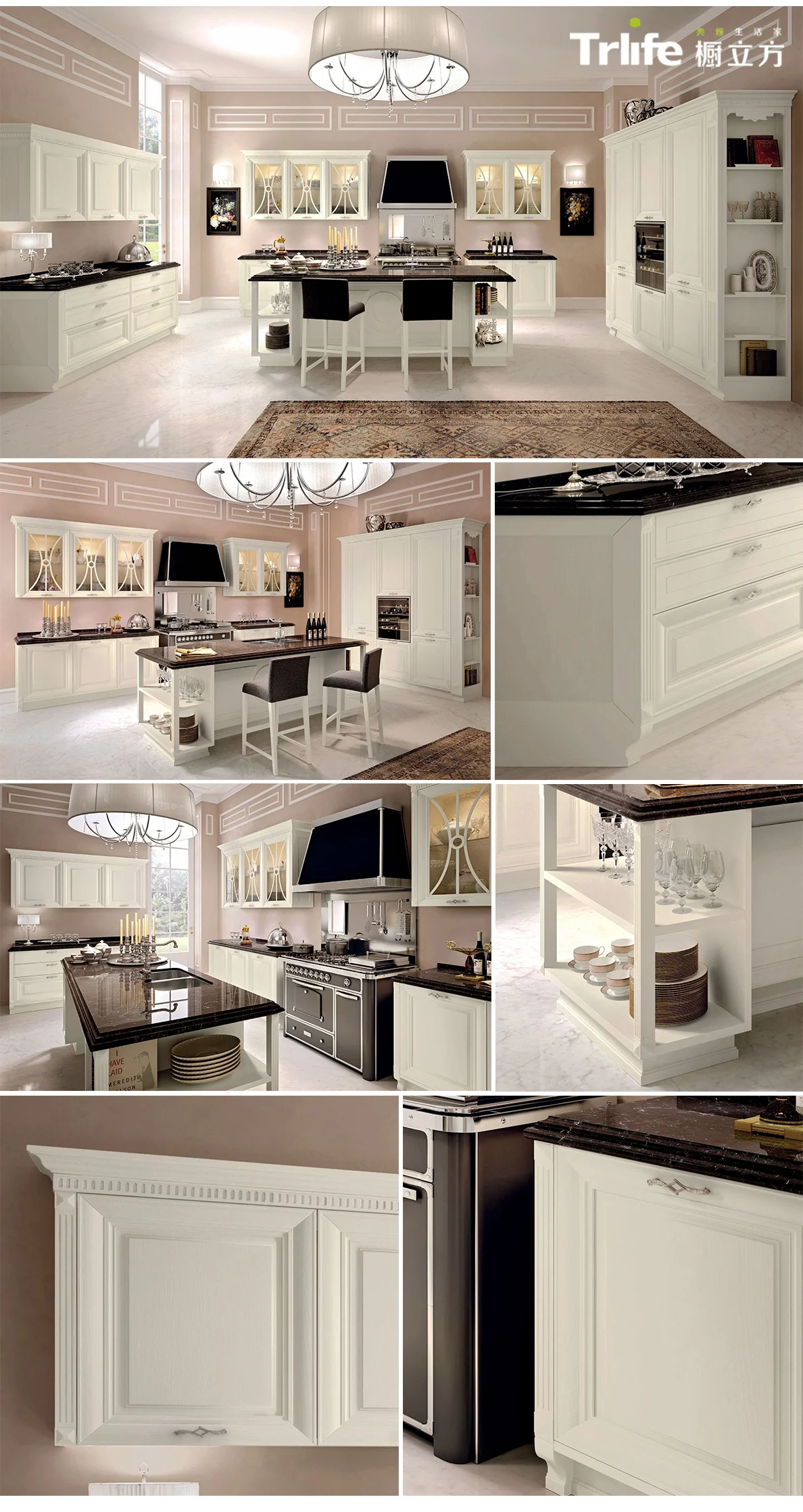 Customizable Fancy european style classic kitchen cabinet white lacquer kitchen cabinet desig