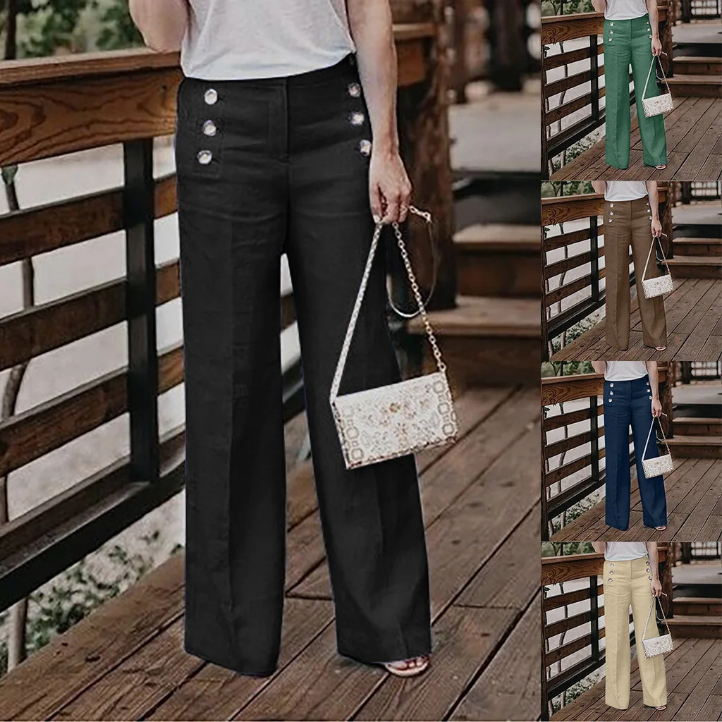 

Fashion Story Womens Wide Leg Linen Pants Gaucho High Waisted Long Palazzo Trousers