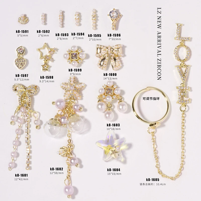 

Zircon Pearl Star Love Initial Bow Knot Gold Plated 3D Nail Art Finger Nail decorated Beauty Nail Sticker Fashion Accessory