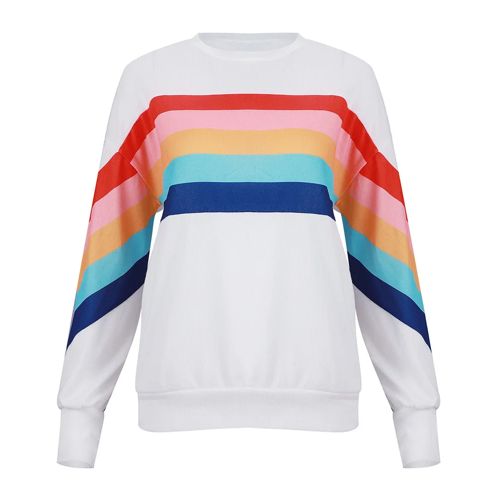 

2020 Knitted Top Women Casual Color Striped Sweater Loose O-neck Female Top