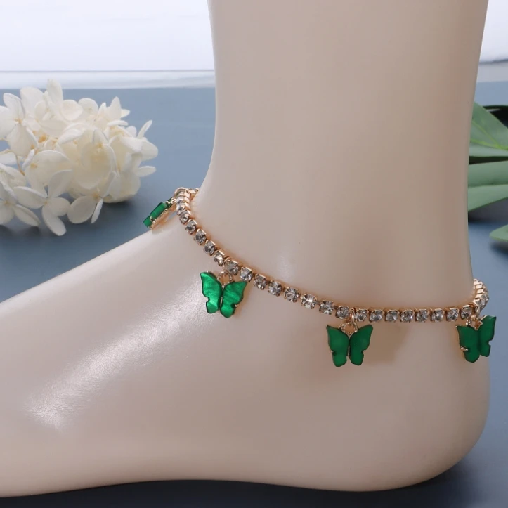 

Jewelry Color Acrylic Butterfly Anklet women New Full Rhinestone Beach Anklet