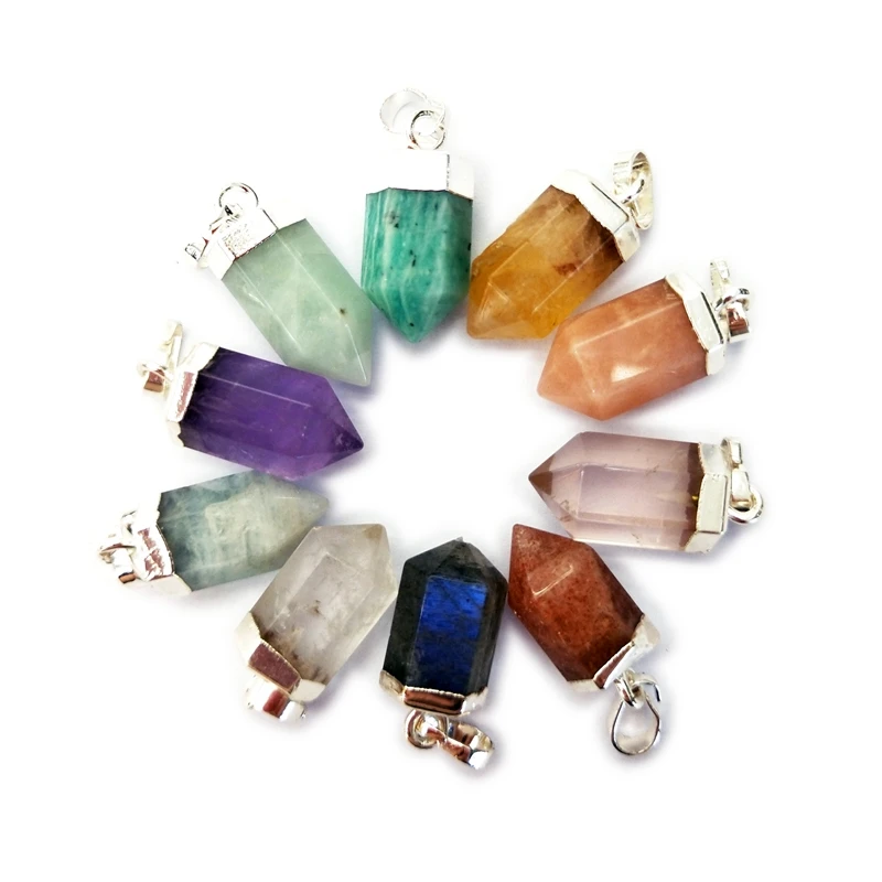 

Wholesale Natural Crystal Quartz Point Pendants Gold Cap Bullet Shape Positive Energy Healing Rock Crystal Jewelry, Multi