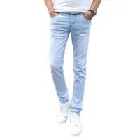 

Sky Blue Men's Stretch Jeans Teen Fashion Casual Man Trousers Slim Comfort Cotton Pants 2019 Jeans