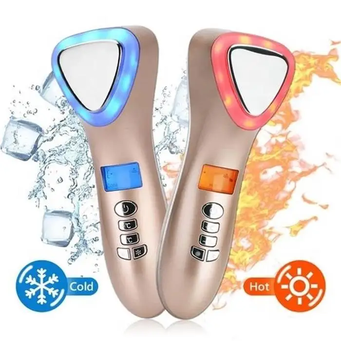 

Portable skin warming instrument beauty device hammer cool lifting hot cold facial massager, White / gold