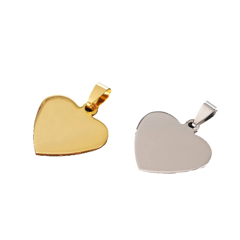 

Laser Engraving Logo Custom Stainless Steel Blank Pendant Gold Heart Shape Dogtag necklace Pendant, Gold/silver(customized)