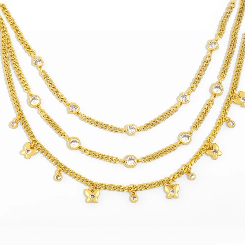 

Amazon Best Selling 18K Gold Plated Cubic Zircon Chain Bracelet Real Gold Butterfly Link Chain Necklaces