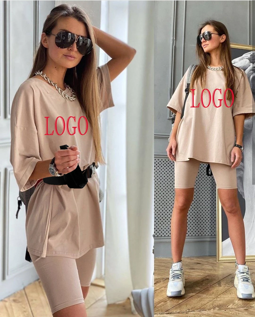 

Ropa Mujer Two Piece Pants Set With Belt Home Bicycle Sports Shorts Tracksuit Sweatsuit Summer 2021 Women Logo Clothing Vendors, Picture