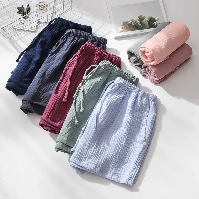 

Lovers Pajama Shorts Women Men Cotton Lounge Wear 2020 New Summer Soft Comfortable Home Shorts Ladies Sleepwear Sleeping Pants, Pink blue gray green red