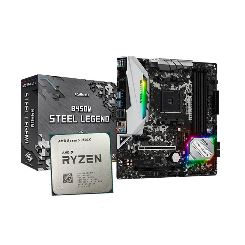 

R5 3500X 3400G 3600 CPU + B450M STEEL LEGEND Motherboard Sets Socket AM4 All new but without cooler