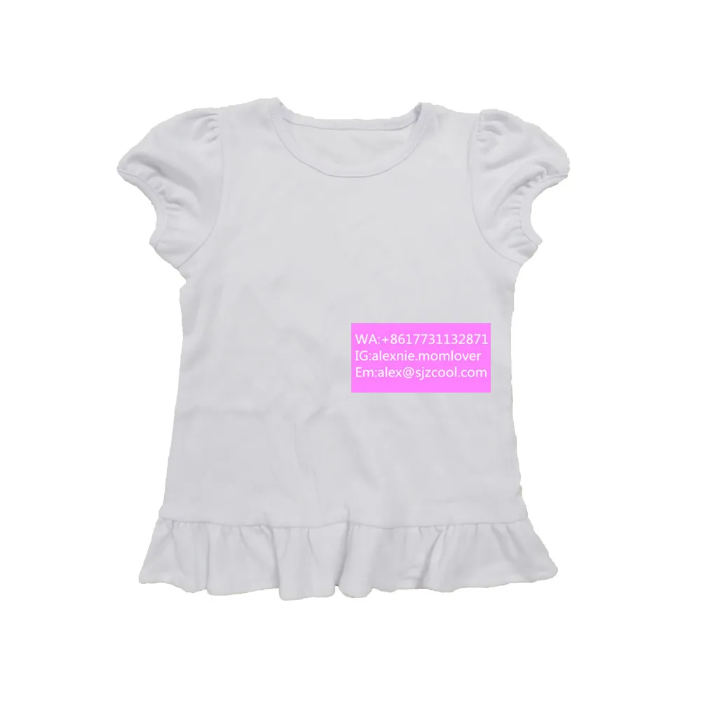 

girls blank puffy sleeves t shirts baby girl clothes tees tshirts puff sleeves girls white ruffle bottom short sleeve shirts, White,pink, baby blue,black,gray
