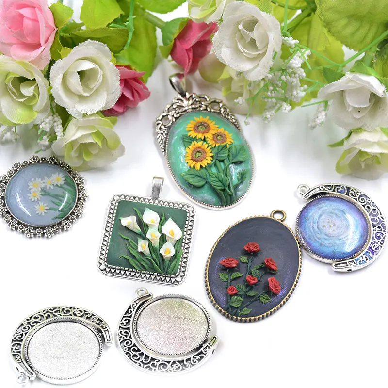 

MOFA Hot Sale Necklace Pendant For Jewelry Making UV Resin Accessory Blank Pendant Tray, Gold/silver