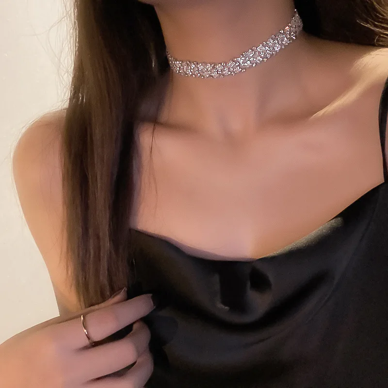 

Elegant luxury simple full diamond necklace choker chain jewelry necklace for women