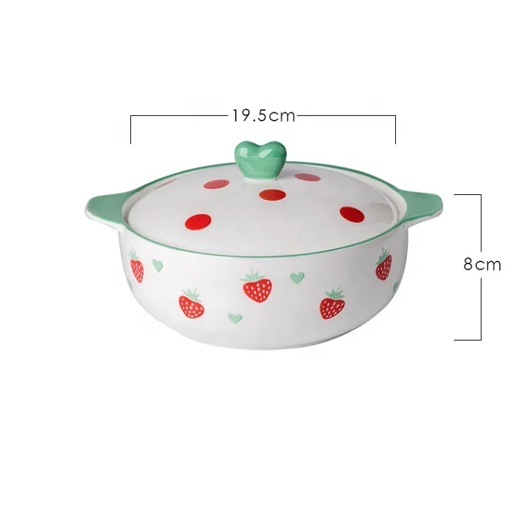 

Wholesale Creative Household Binaural Ceramic Soup Bowl Microwave Soup Pot with Lid