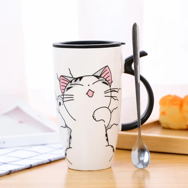 

Flypeak new design wholesale custom 600ml Porcelain Coffee Mug cup cute cat coffee mug cat ceramic simons cat mug, Customized color