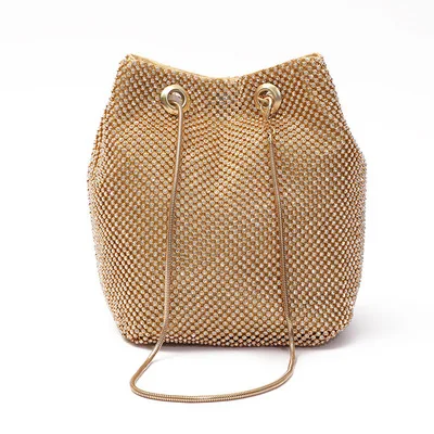 

Full Rhinestone Drawstring Bucket Clutches Bridal Banquet Party Evening Handbags/