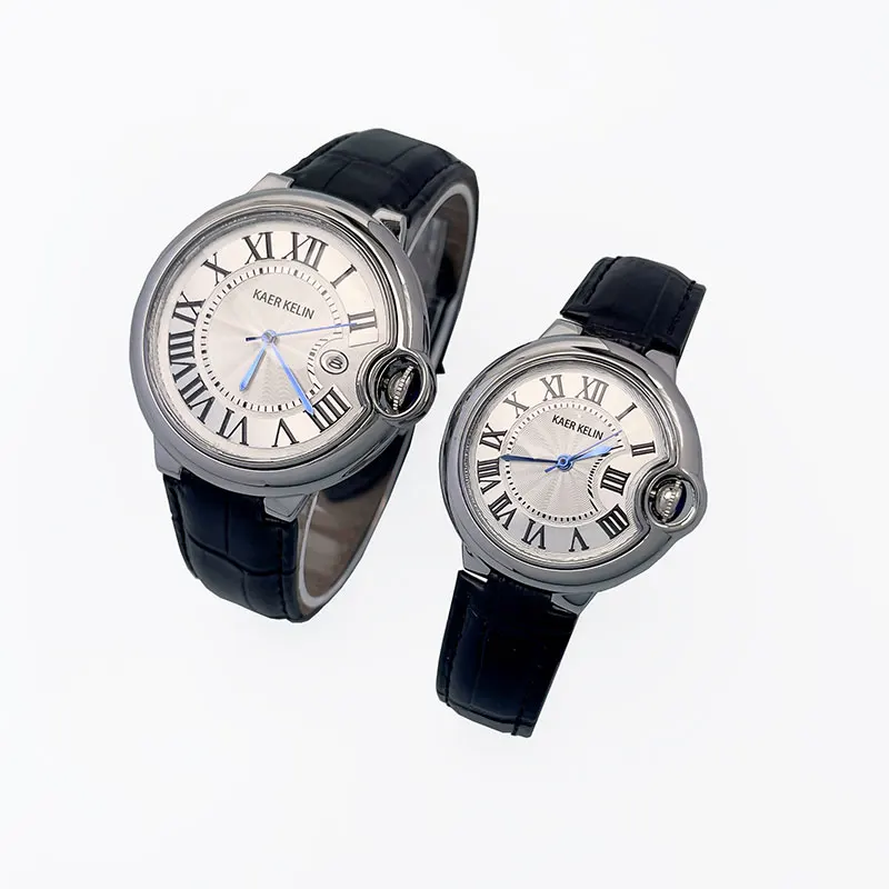 

2pcs Fashion Couple Watches Lover High Gloss Glass Leather Belt Watch Set Contains Box Women Quartz Watches Relogio Feminino