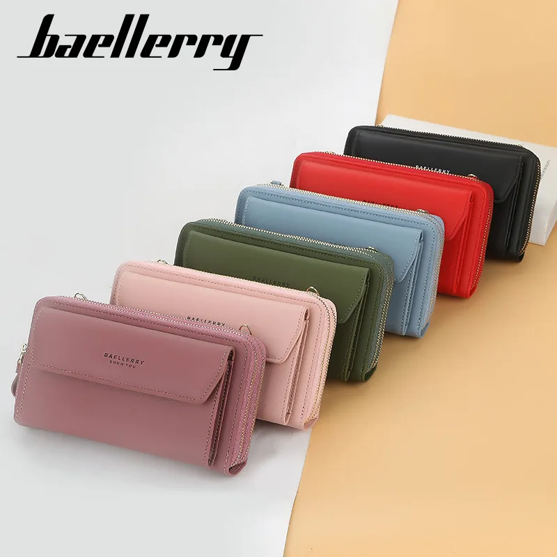 

Fashion Long Ladies Slim Wallet Wholesale Double Zipper Mobile Phone Bags Female Custom Shoulder Bag Wallet, Red, black, light pink, bright pink, green, blue