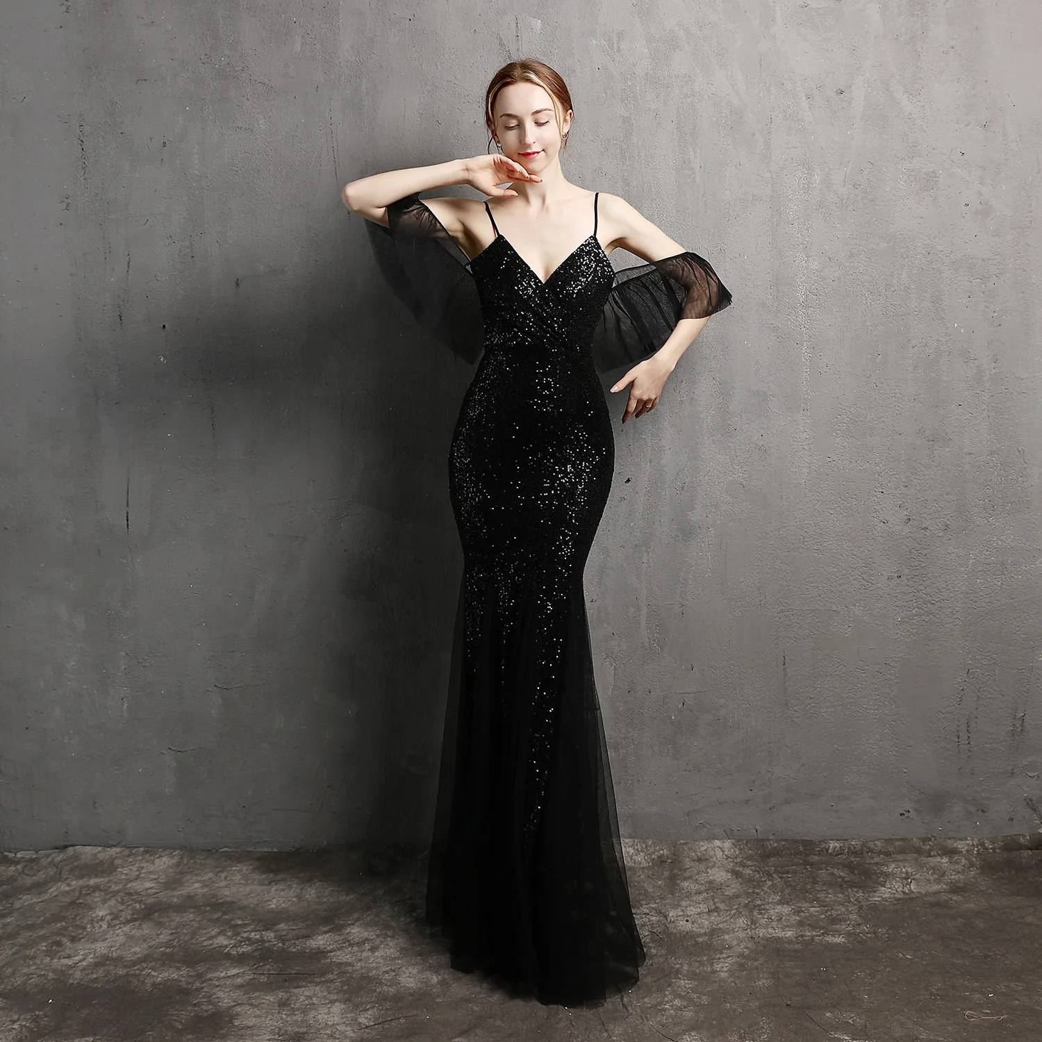 18272# Polyester Thread Fringe Bead Fishtail Banquet Elegant Temperament Network Red Host Party Dress Woman